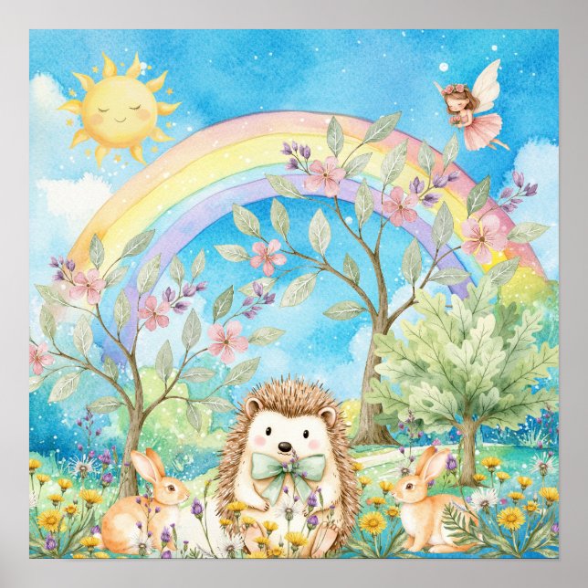 Sweet Dreams Rainbow Hedgehog & Rabbits Nursery  Poster (Framsidan)