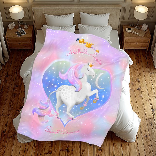 Sweet Dreams Rosa Unicorn Princess Fleecefilt (Skapare uppladdad)
