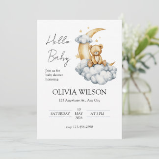 Sweet Dreams Teddy Bear on the Moon Inbjudningar