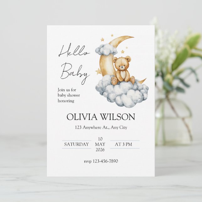 Sweet Dreams Teddy Bear on the Moon Inbjudningar (Stående Fram)