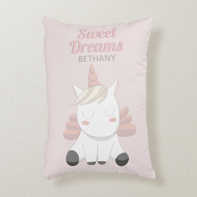 Sweet Dreams Unicorn Girly Rosa Personlig Prydnadskudde (Framsidan(Vertikal))