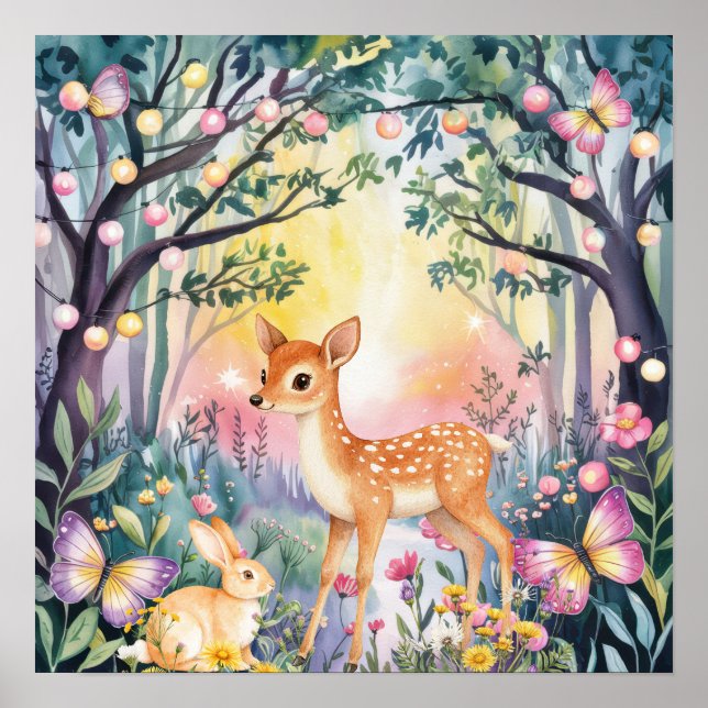 Sweet Dreams Woodland Deer & Rabbits Nursery  Poster (Framsidan)