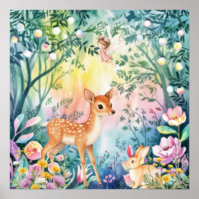 Sweet Dreams Woodland Deer & Rabbits Nursery  Poster (Framsidan)