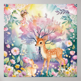 Sweet Dreams Woodland Deer & Rabbits Nursery  Poster