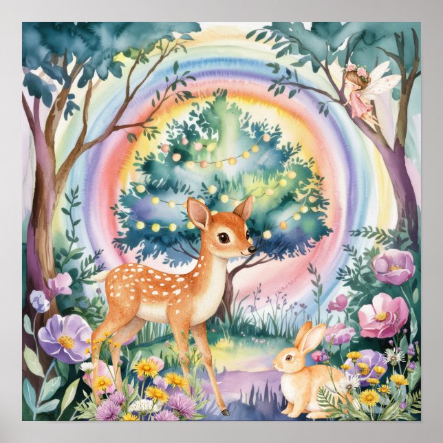Sweet Dreams Woodland Deer & Rabbits Nursery  Poster (Framsidan)