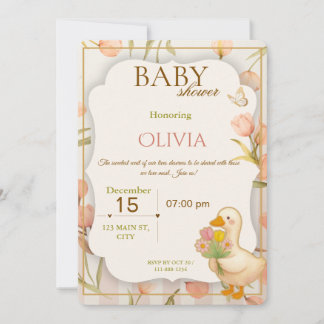 Sweet Duck Floral Baby Shower Invitation Inbjudningar