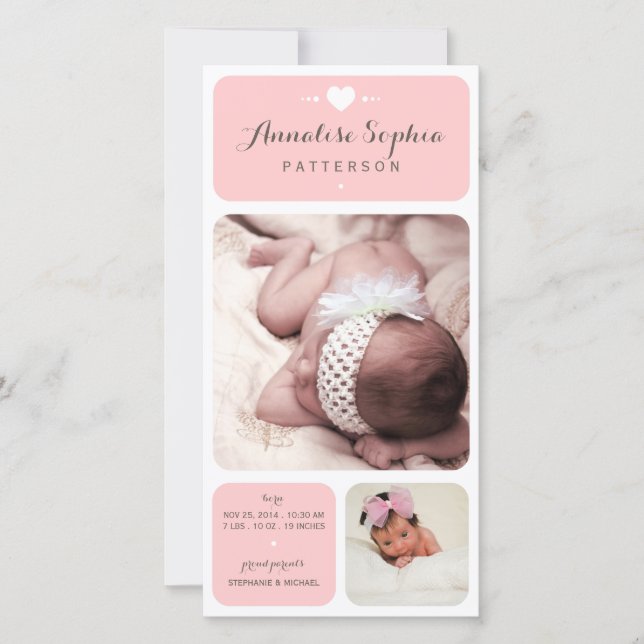 Sweet Duet Photo Flicka Birth Notice Meddelande (Framsida)