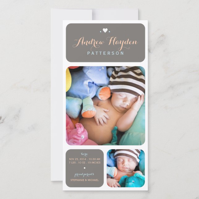 Sweet Duet Photo Pojke Birth Notice Meddelande (Framsida)
