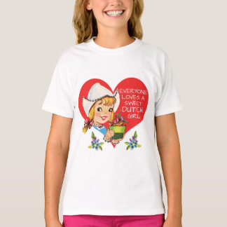 Sweet Dutch Girl Vintage Tulips Meisje & Heart T Shirt