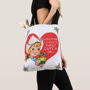 Sweet Dutch Girl Vintage Tulips Meisje & Heart Tygkasse