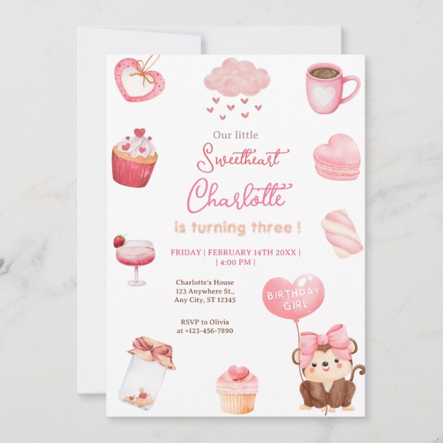 Sweet eart Valentine Födelsedagsfest Inbjudningar (Framsida)
