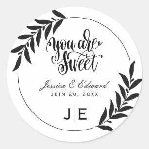 Sweet Elegant Löv Simple Black and White Monogram Runt Klistermärke