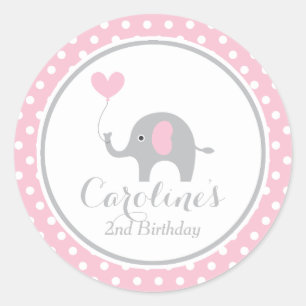 Sweet Elephant Birthday Sticker Runt Klistermärke