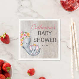 Sweet Elephant Blommigt Girl Rustic Baby Shower Pappersservett