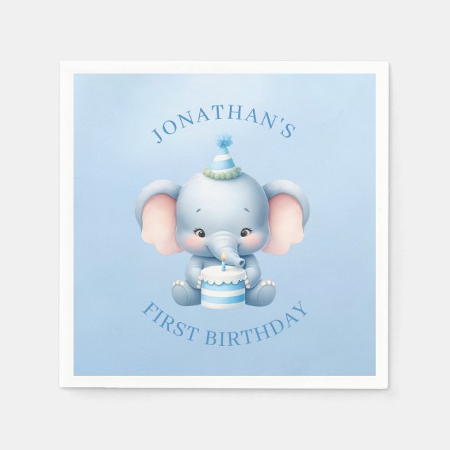 Sweet Elephant Blue Birthday Pappersservett (Framsidan)