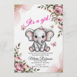 Sweet Elephant & Floral Baby Shower Invitation Inbjudningar