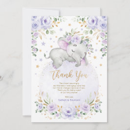 Sweet Elephant  Lila Måne Stars Baby Shower Tack Kort