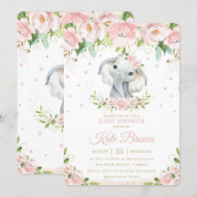 Sweet Elephant  Rosa Blommigt Guld Baby Shower