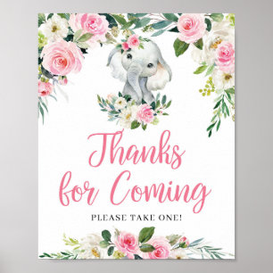 Sweet Elephant rosa blommigt tack för att du kom Poster
