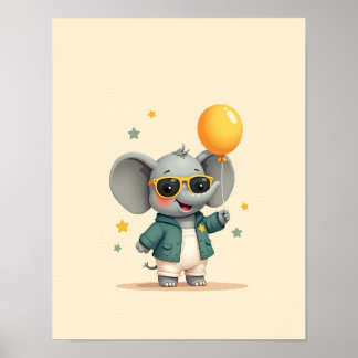 Sweet Elephant Safari Nursery Wall Art Poster