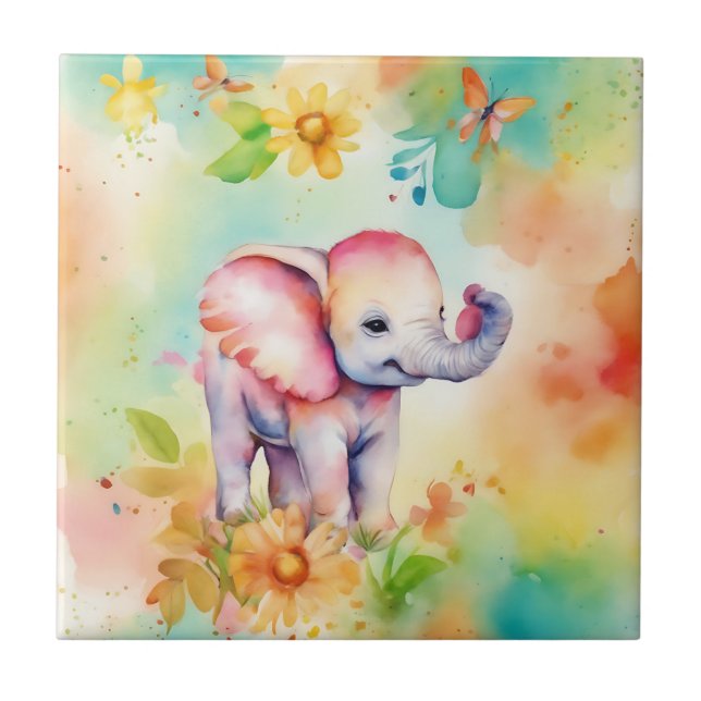 Sweet Elephant Watercolor Kakelplatta (Framsidan)