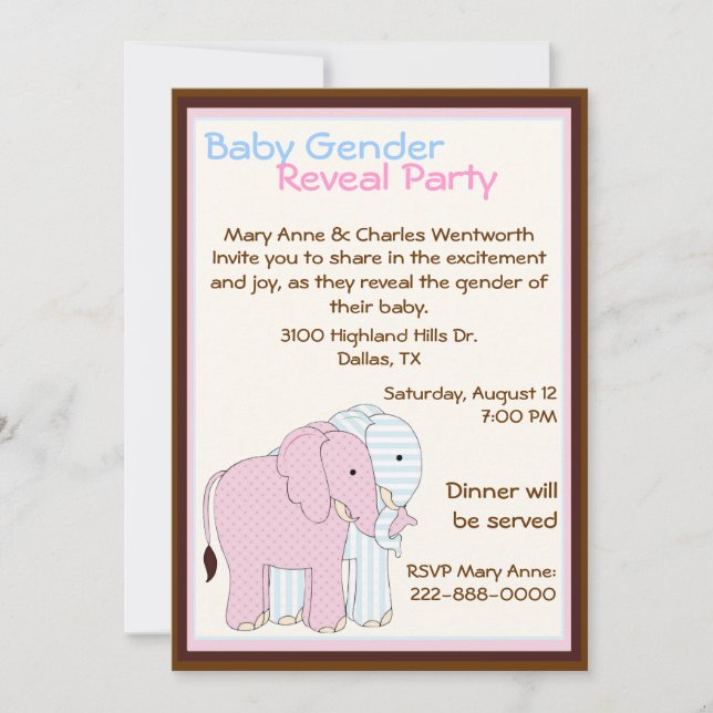 Sweet Elephants Baby Gender Reveal Party Inbjudningar (Framsida)