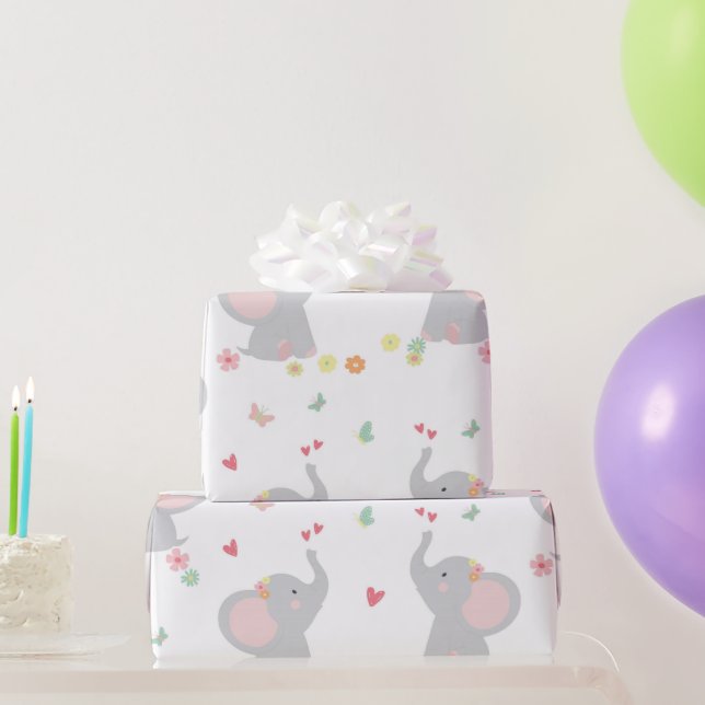 Sweet Elephants Hearts Flicka Presentpapper (Festgåvor)