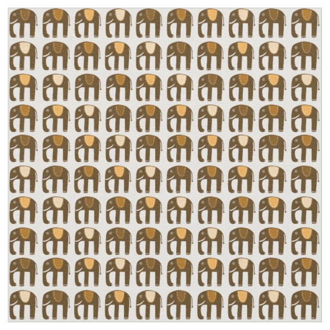 Sweet Elephants Mönster Neutralts Brown Tyg (Närbild)
