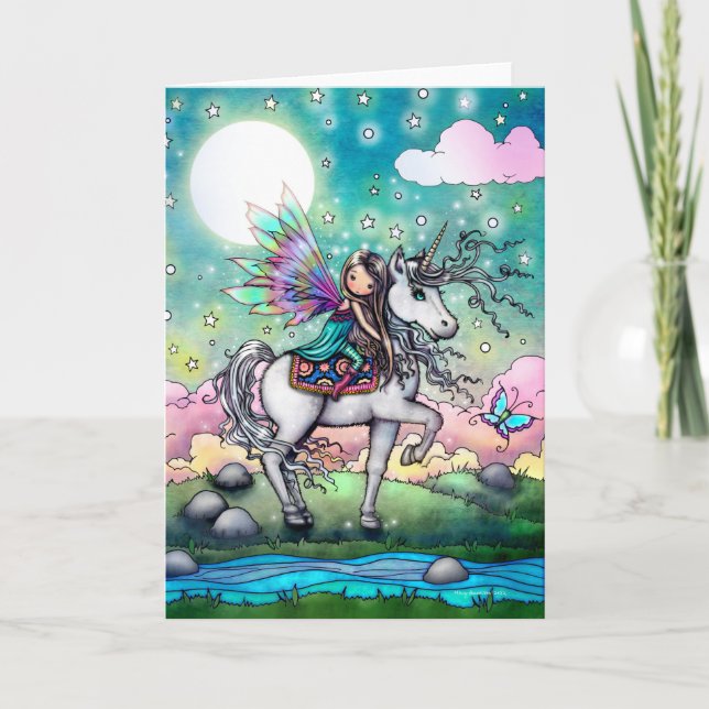 Sweet Fairy and Unicorn Fantasy Art Kort (Framsida)