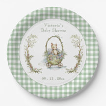 Sweet Fairytale Animal Grönt Gingham Baby Shower