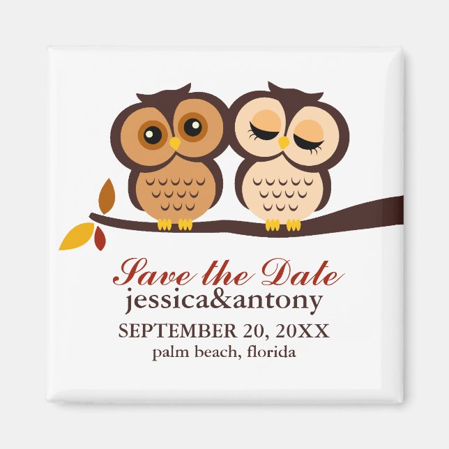 Sweet Fall Uggla Bröllop Magnet (Framsidan)