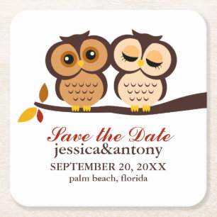 Sweet Fall Uggla Wedding Favor Underlägg Papper Kvadrat