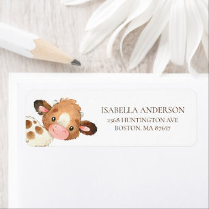 Sweet Farm Cow Baby Shower-adressetikett Returadress Etikett
