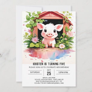 Sweet Farmyard Blooms Boho Gris Girl Birthday Inbjudningar