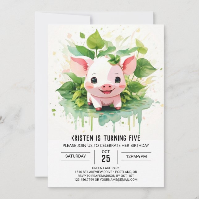 Sweet Farmyard Friends Boho Gris Girl Birthday Inbjudningar (Framsida)