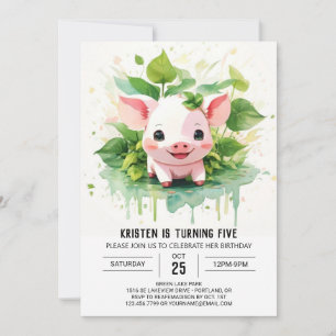 Sweet Farmyard Friends Boho Gris Girl Birthday Inbjudningar