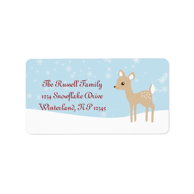 Sweet Fawn Winter Scene Adressetikett (Framsidan)