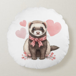 Sweet Ferret Kawaii Pink Hearts Rund Kudde