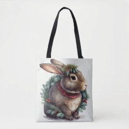 Sweet Festive Bunny Rabbit Tote Bag Tygkasse