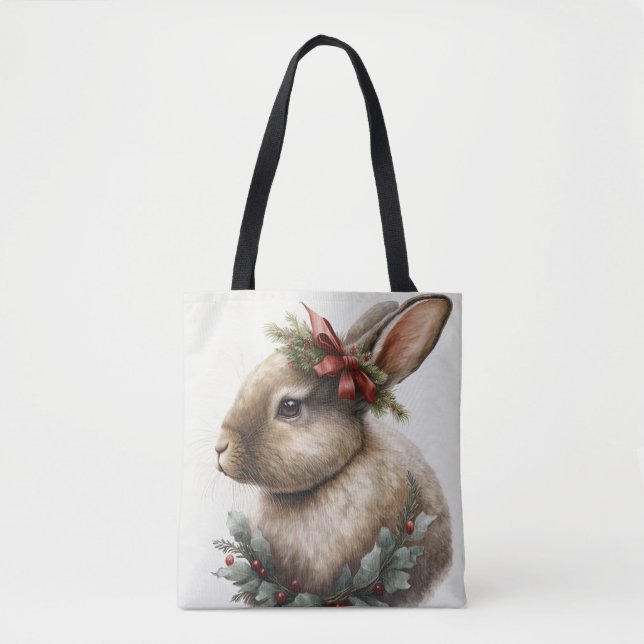 Sweet Festive Bunny Rabbit Tote Bag Tygkasse (Framsida)