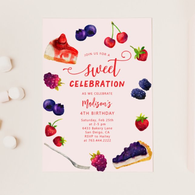 Sweet Firande Berries and Cakes Birthday Inbjudningar (Skapare uppladdad)