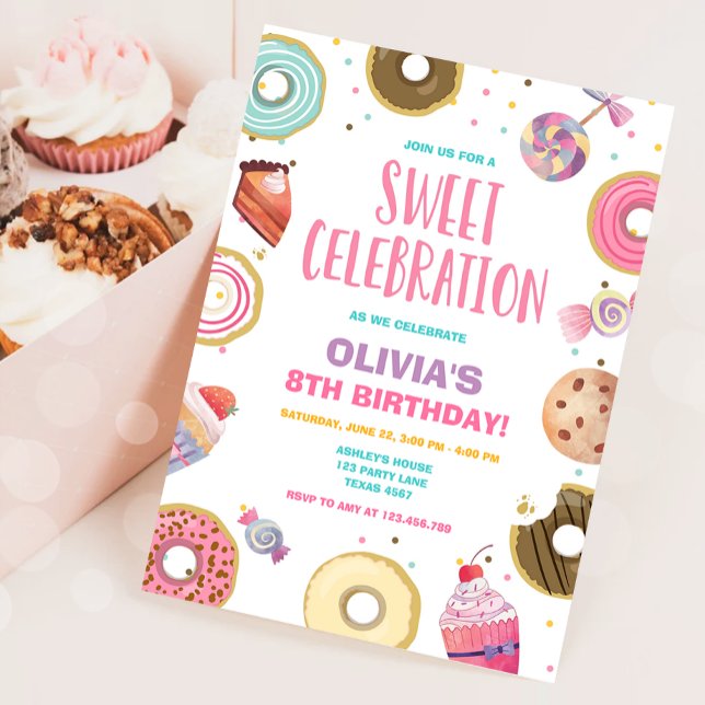 Sweet Firande Candy Donut Rosa Girl Birthday Inbjudningar (Skapare uppladdad)
