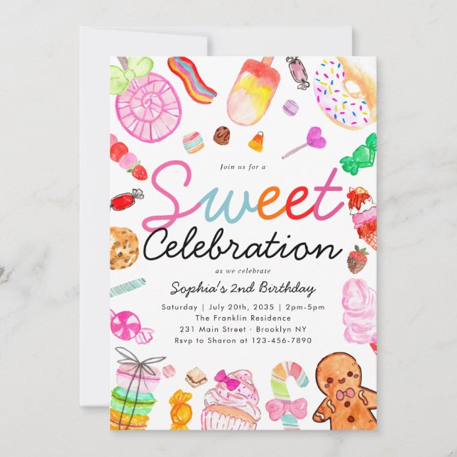 Sweet Firande Candy Kids Candyland Birthday Inbjudningar (Framsida)