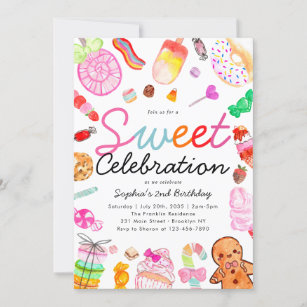 Sweet Firande Candy Kids Candyland Birthday Inbjudningar