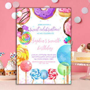 Sweet Firande Candy Lollypops Colorful Girl Inbjudningar