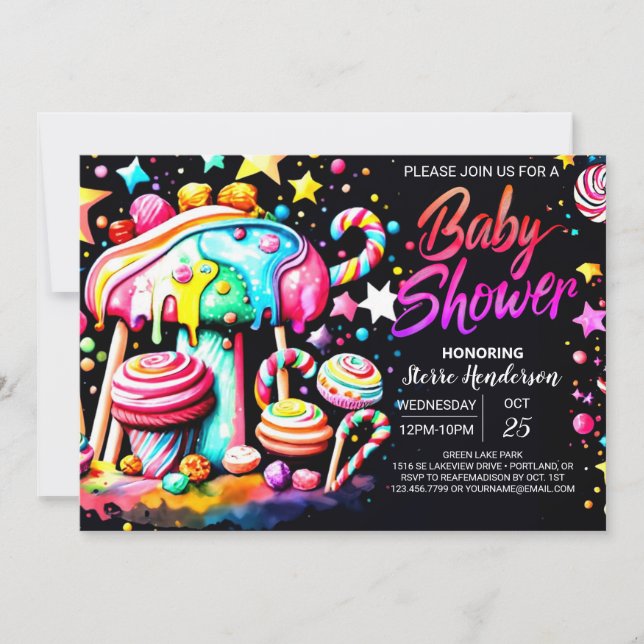 Sweet Firande Candyland Baby Shower Inbjudningar (Framsida)