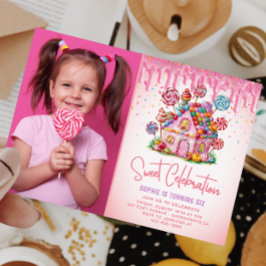Sweet Firande Candyland Photo Barns födelsedag Inbjudningar
