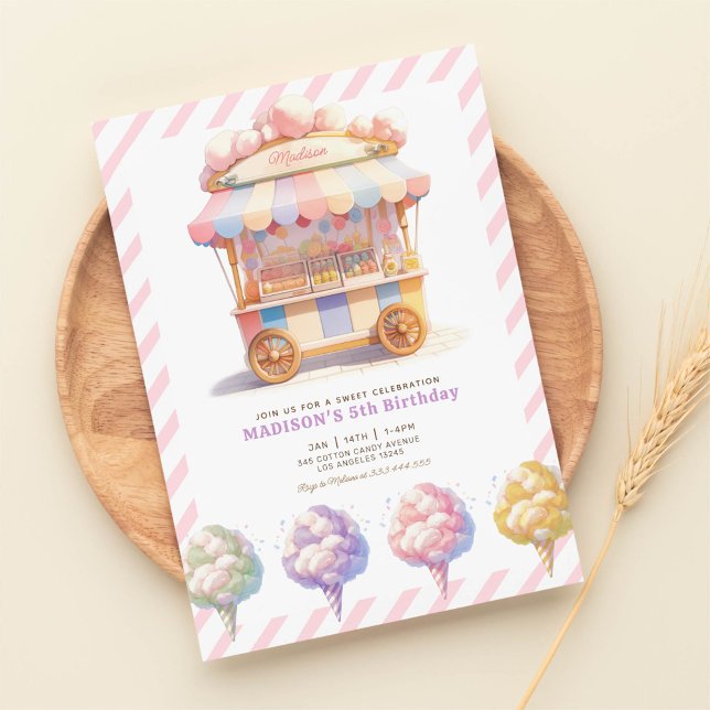 Sweet Firande Cotton Candy Girls Birthday Inbjudningar (Skapare uppladdad)