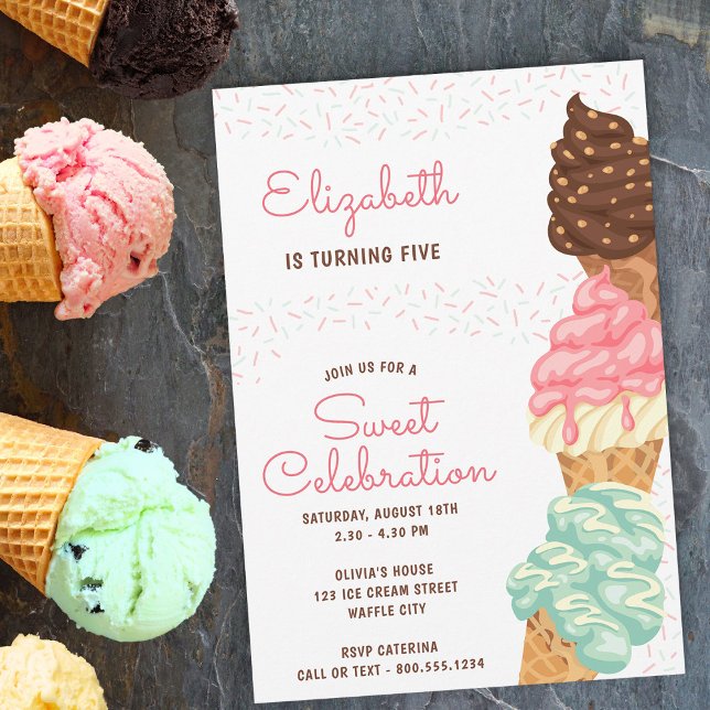 Sweet Firande Ice Cream Birthday Inbjudningar (Skapare uppladdad)