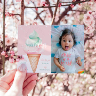 Sweet Firande Ice Cream Birthday Photo Inbjudningar